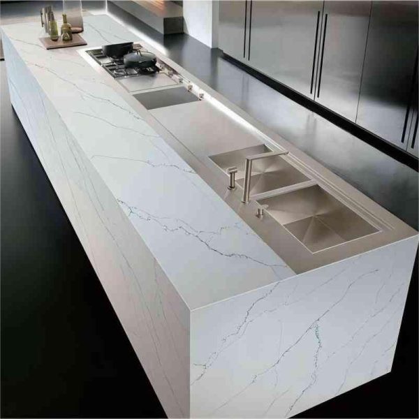 Thailand Factory Calacatta White with Black Veins Quartz Kitchen Countertops Wholesale Customized