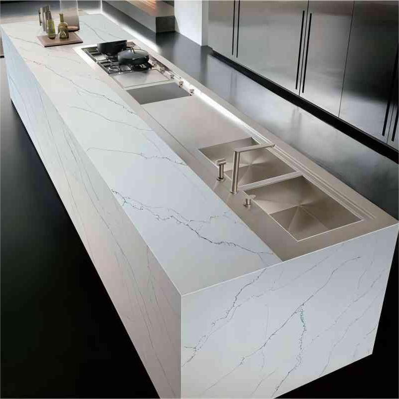 Thailand Factory Calacatta White with Black Veins Quartz Kitchen Countertops Wholesale Customized - Image 2