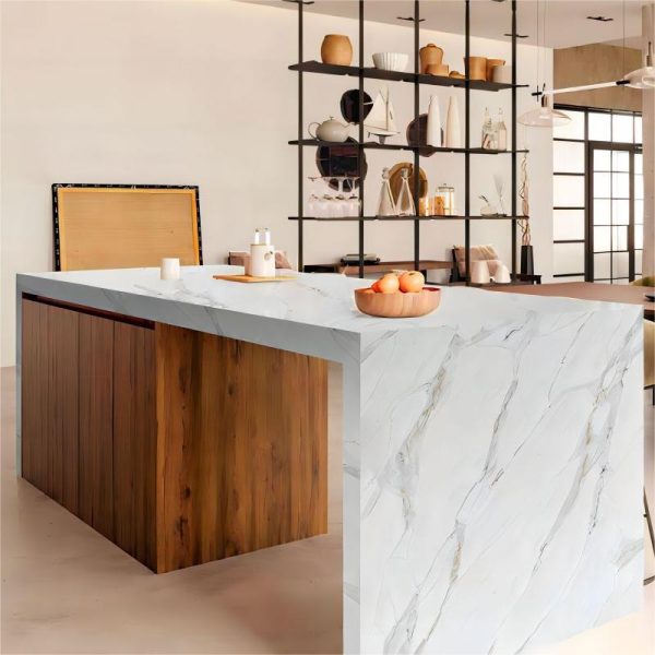 Thailand Factory Calacatta White with Grey Veins Quartz Countertops Worktops for Kitchens Wholesale Customized
