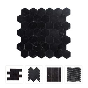 Thailand Factory Nero Marquina Stone Black Marble Mosaic Tile for Interior Wall and Floor Decor Wholesale Manufacturer