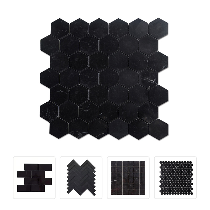 Thailand Factory Nero Marquina Stone Black Marble Mosaic Tile for Interior Wall and Floor Decor Wholesale Manufacturer - Image 1
