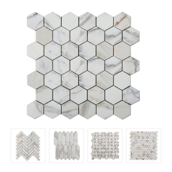 Thailand Factory Calacatta Gold Stone White Marble Mosaic Tile for Interior Wall and Floor Decor Wholesale Manufacturer