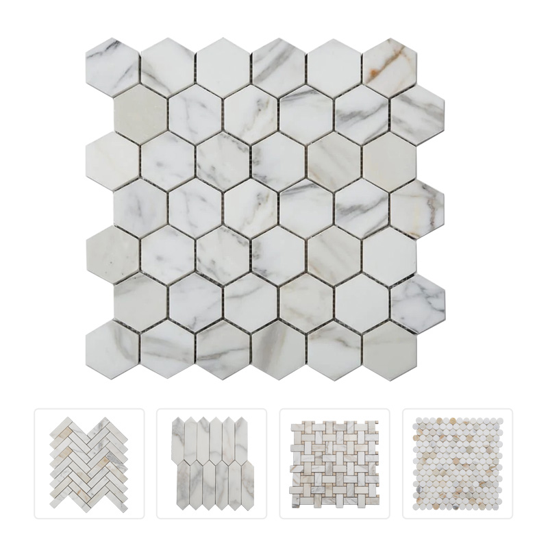 Thailand Factory Calacatta Gold Stone White Marble Mosaic Tile for Interior Wall and Floor Decor Wholesale Manufacturer - Image 1