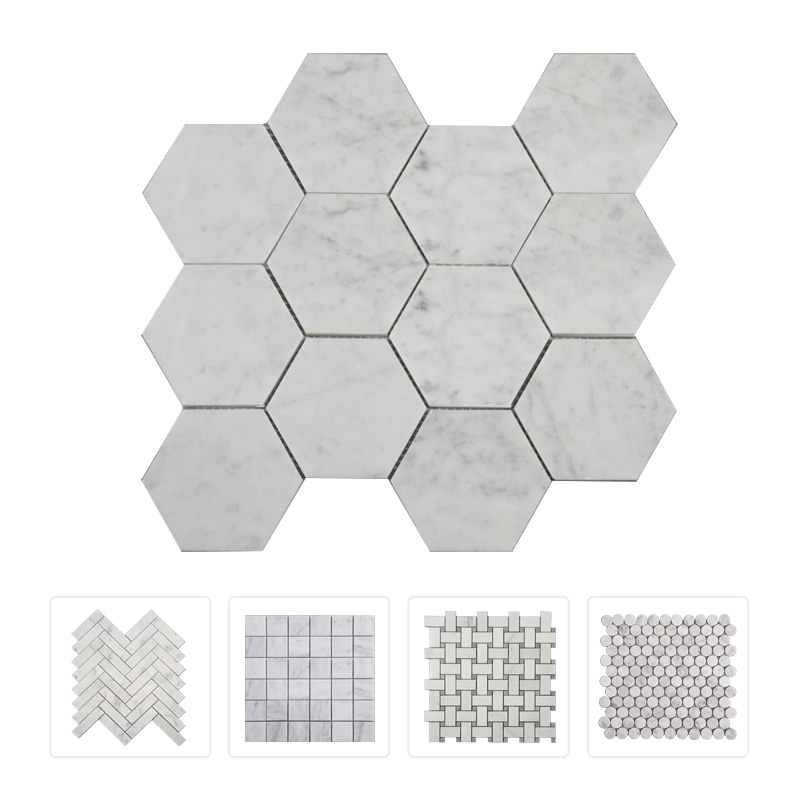 Thailand Factory Bianco Carrara Stone White Marble Mosaic Tile for Wall Decor Wholesale Supplier - Image 1