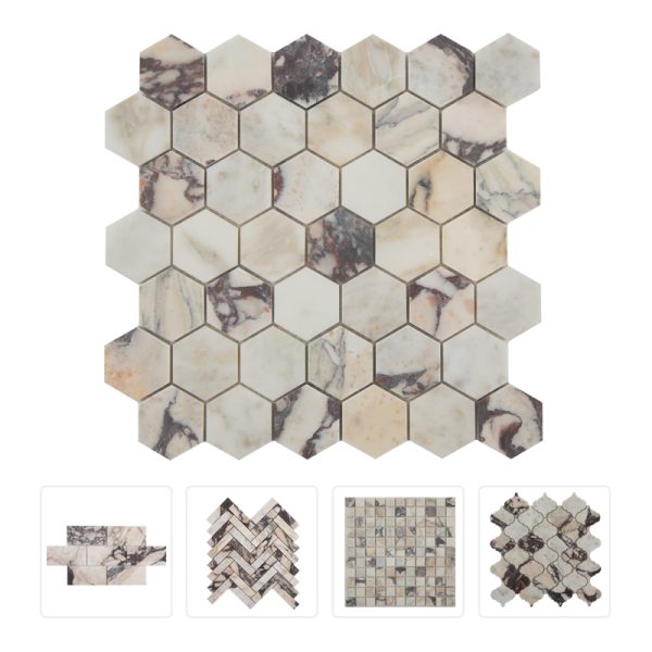 Thailand Factory Calacatta Viola Marble with Purple Veins Mosaic Tile for Bathroom and Kitchen Decor Wholesale Supplier